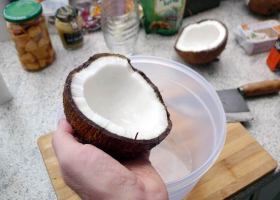 Eine ausgereifte Kokosnuss stilecht öffnen und Kokosmilch schnell hergestellt